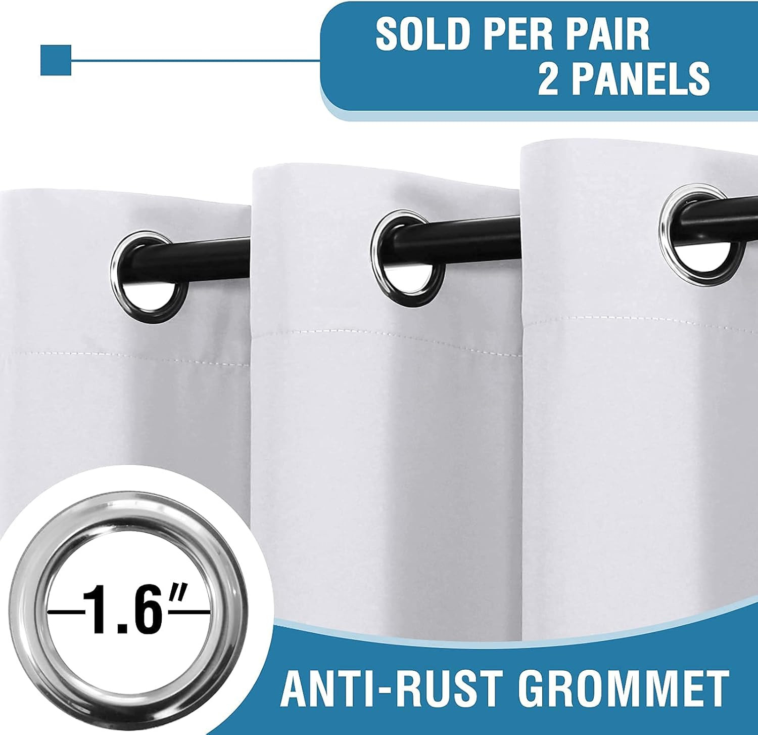Off White & Pure White 100% Blackout Linen Curtain Panels, 2 Pack, 52×84