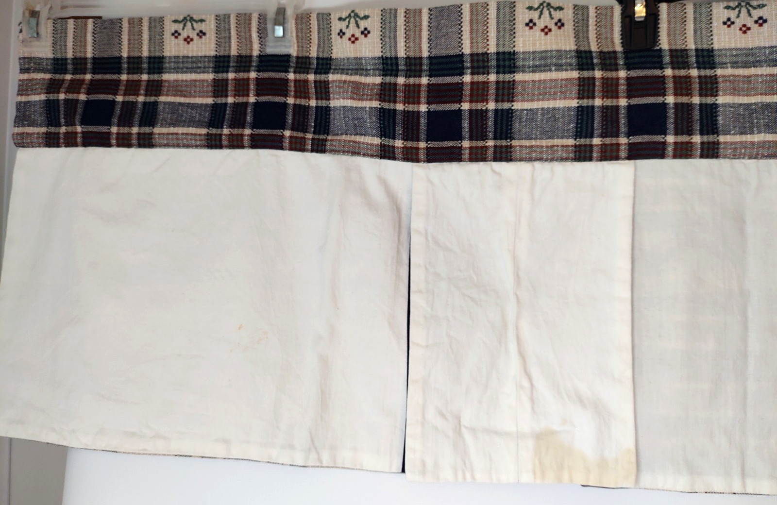 2 Rustic Country Plaid Checked Valances with Buttons & Flowers~56 in x 17 in