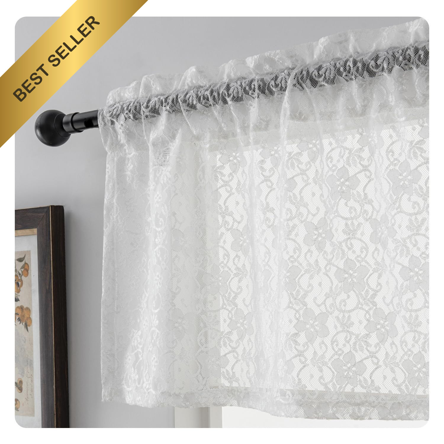 PearAge Elegant Lace Sheer Valance Curtain Short Window Treatment 52×18 Kitchen