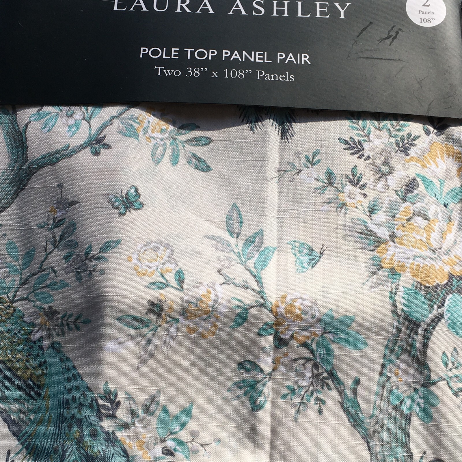 Laura Ashley Belvedere Peacock 2 Window Curtain Panel Set Blue Turquoise 38×108