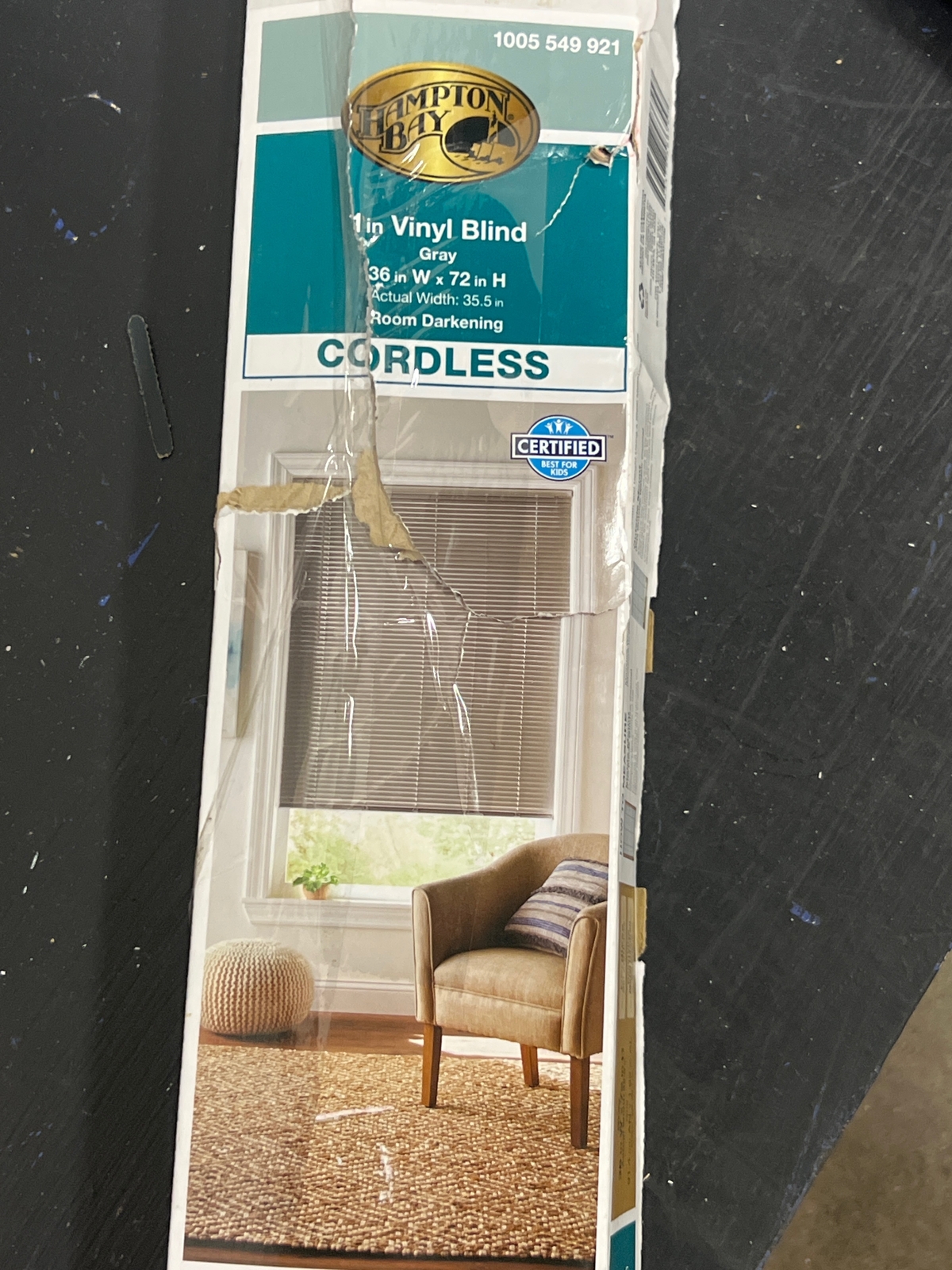 Gray Cordless Room Darkening 1 in. Vinyl Mini Blind 36 in. W x 72 in. L