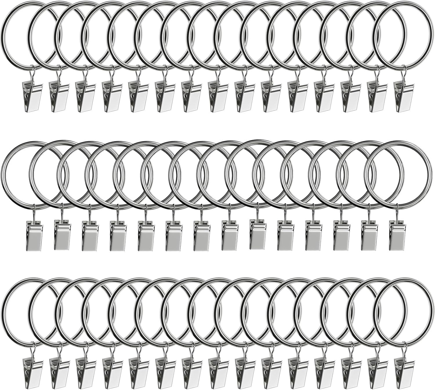 44 Pack Curtain Rings with Clips Hooks 1.5 in Diameter Rustproof | Metal Stainle