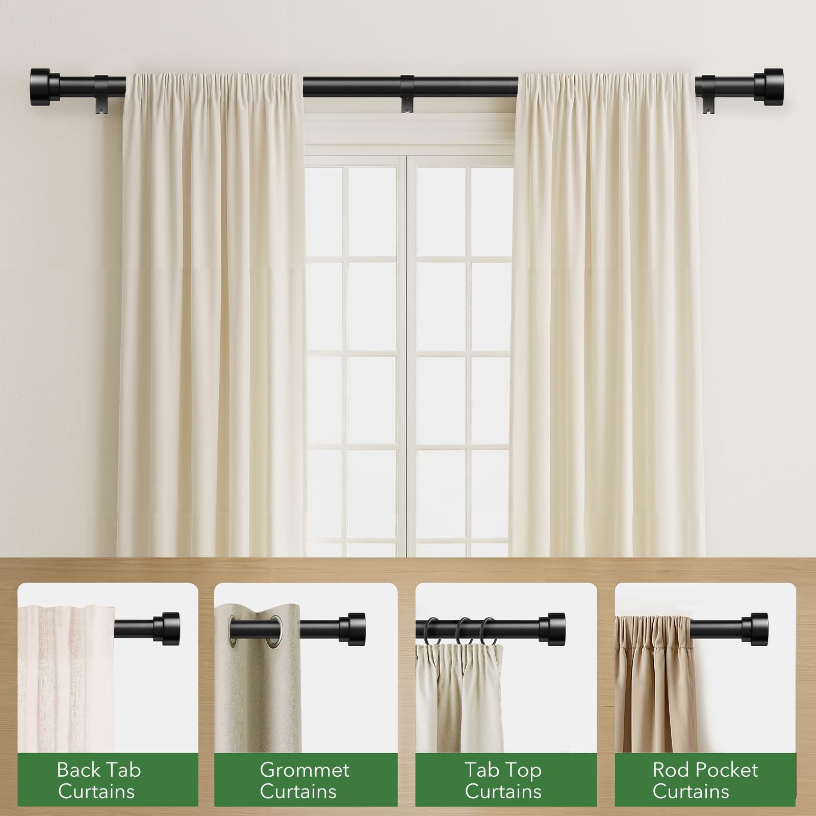 Black Curtain Rods for Windows 32 to 120 Inch (2.6-10 Feet), 1 Inch Diameter …