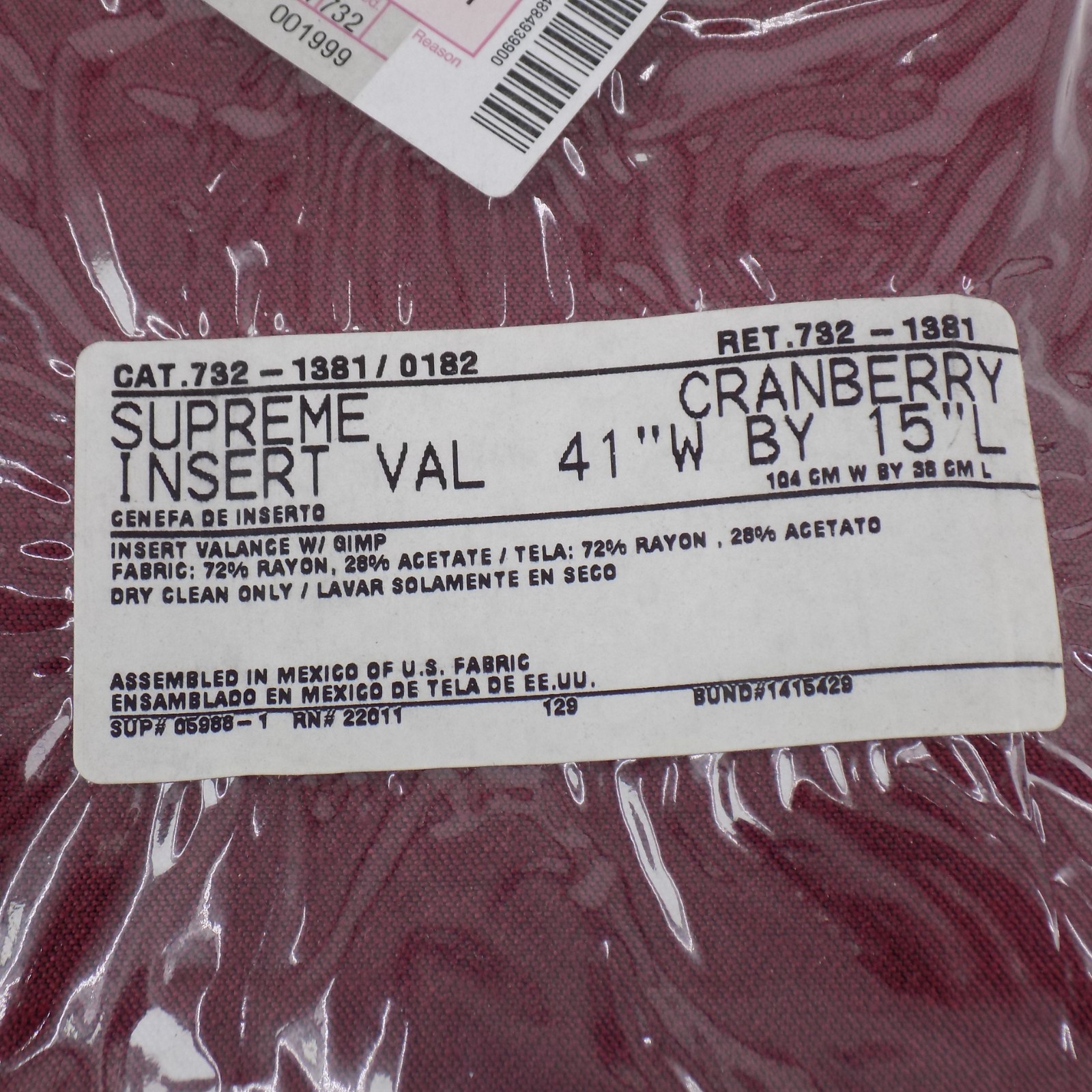 JCPenney Home Collection One Tailored Valance Cranberry 41W x 15L New in Package