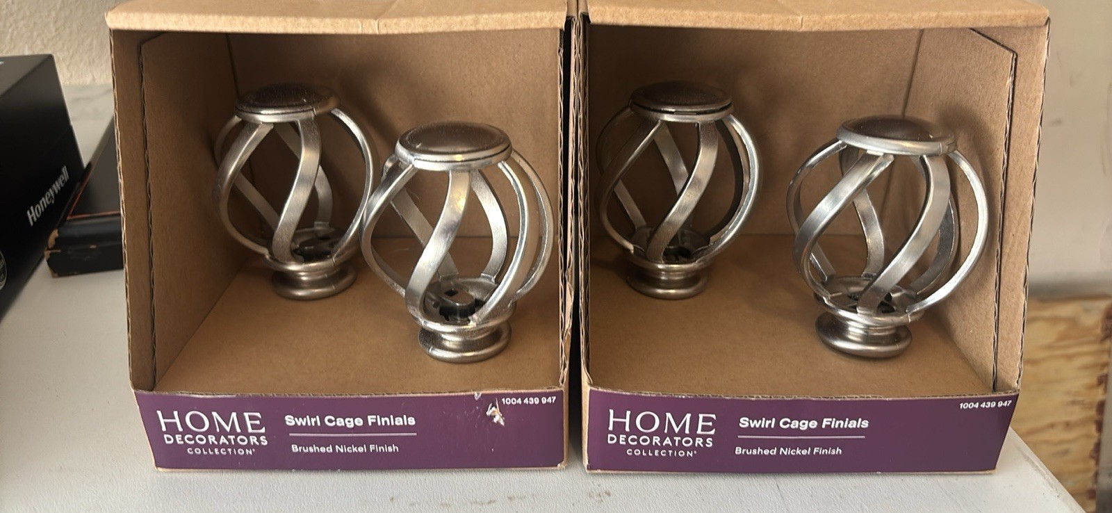 Home Decorators Collection Swirl Cage Metal Finials Brushed Nickel Pack of 4