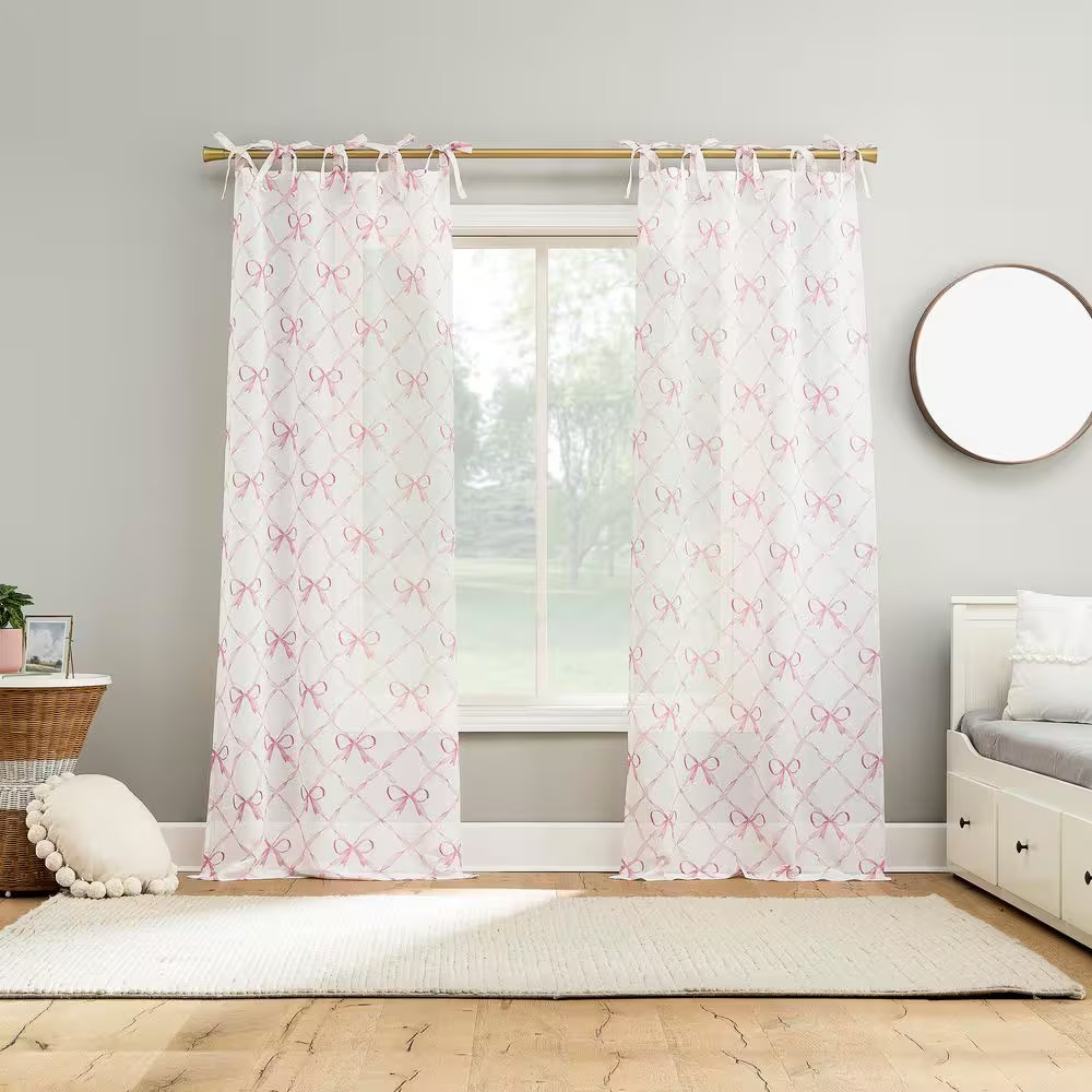 Romy Generation Lattice Bows Pink Polyester 50 In. W X 84 In. L Tie Top Sheer Cu