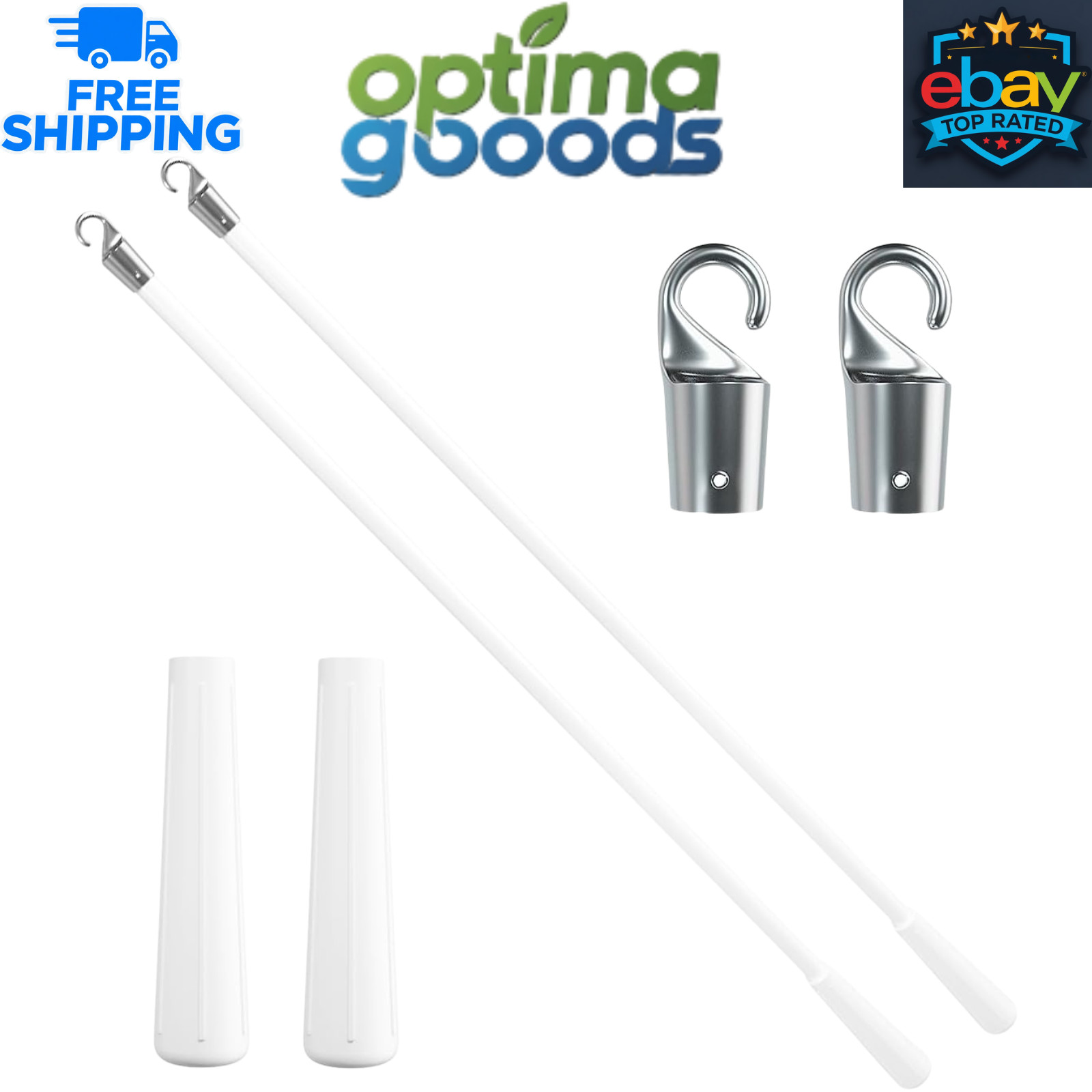 2 Pack 17 Inch Blind Wand Vertical Blinds Replacement Hook Grip White Fiberglass