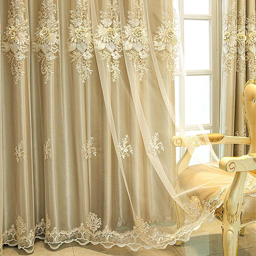 1 Pair Luxury European Curtains with Valance for Living Room Bedroom
