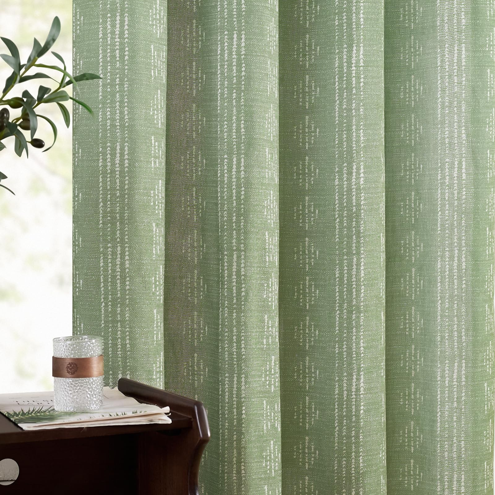 Jinchan Boho Curtains Linen Blend Curtains Living Room Farmhouse Sage Green