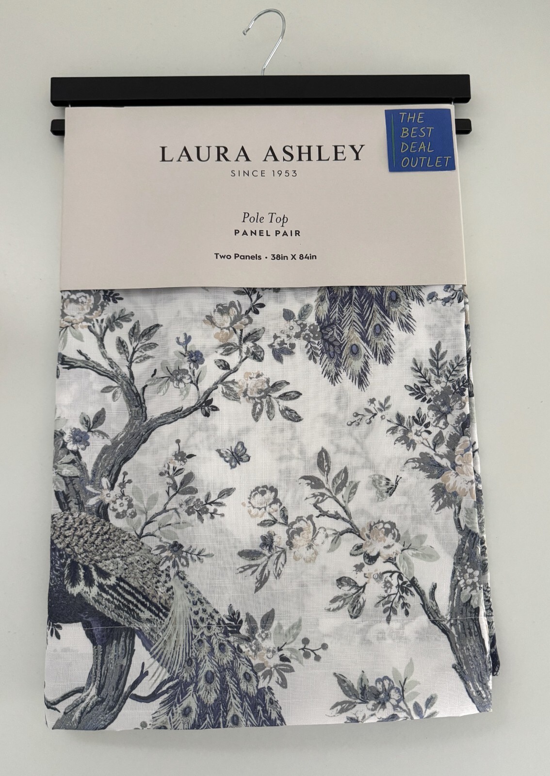 NIP Laura Ashley Window Curtains 2 Panels 38 x 84 Peacock Green Gray Pole Top