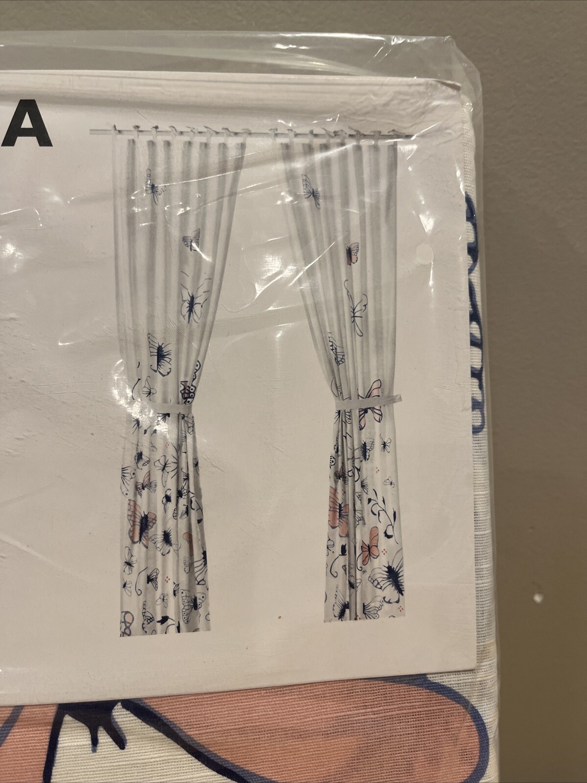 Ikea SANGLARKA Curtains w/ tie-backs, 1 pair, butterfly/white blue 47×98 ” – NEW