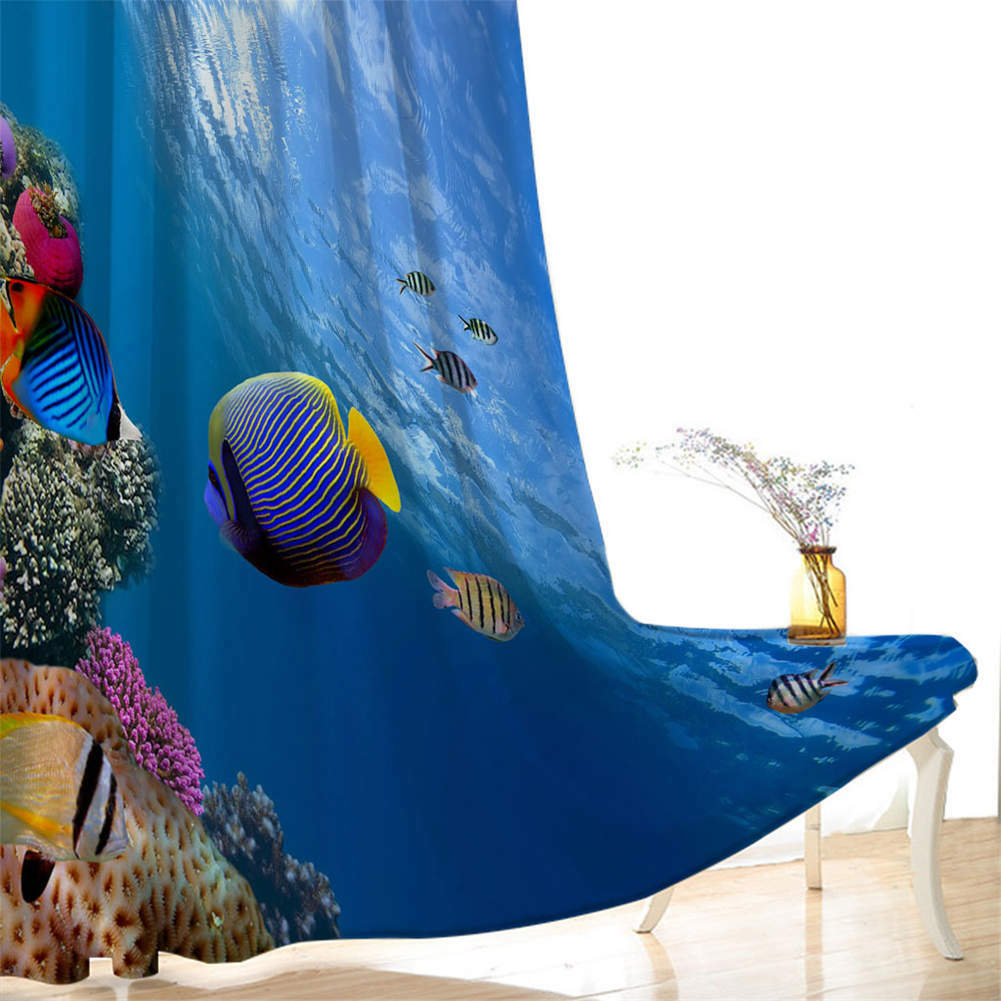 Ocean Precision Sea Blue Fish Printing 3D Blockout Curtains Fabric Window