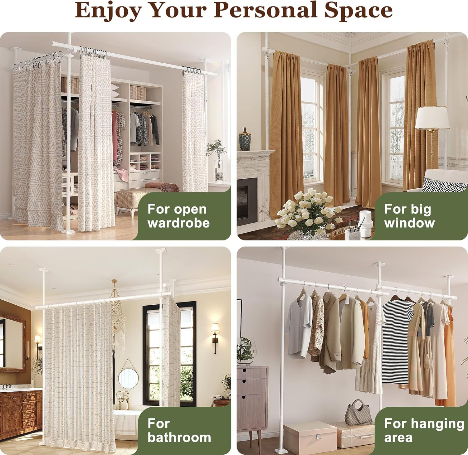 Room Divider for Room Separation, Tension Curtain Rods No Drilling, 4-10Ft(H) 28