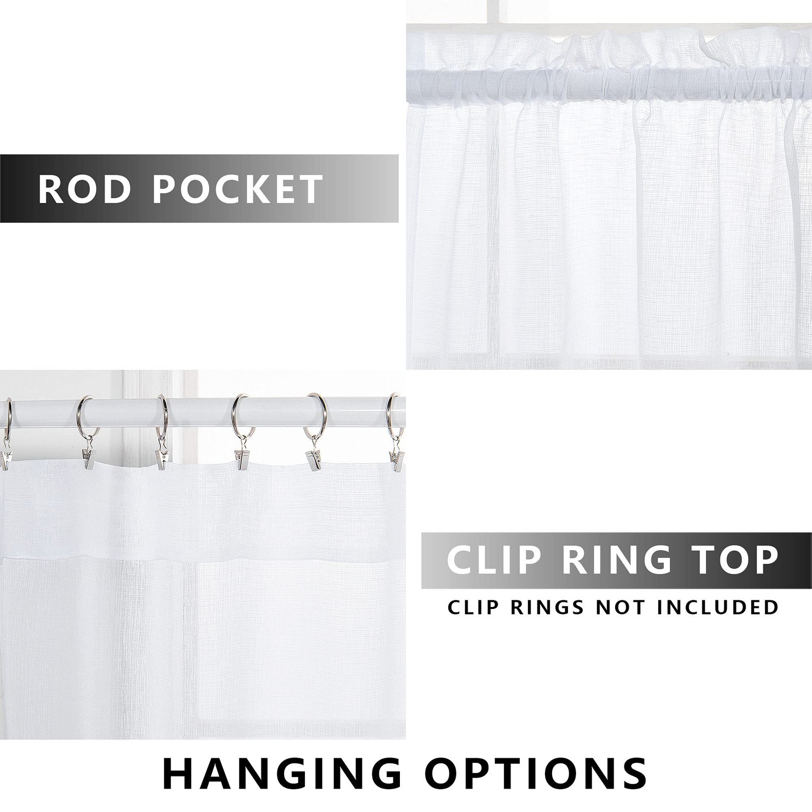 KOUFALL Tier Curtains for Kitchen 24 Inches 30″W x 24″L (Pack of 2), White