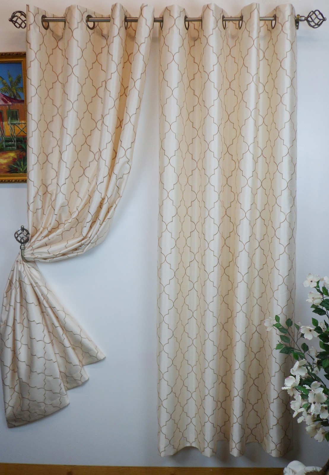 Luxury Embroidered Faux Silk Curtain Panel With Metal Grommet 55″ X 84″ Hudson