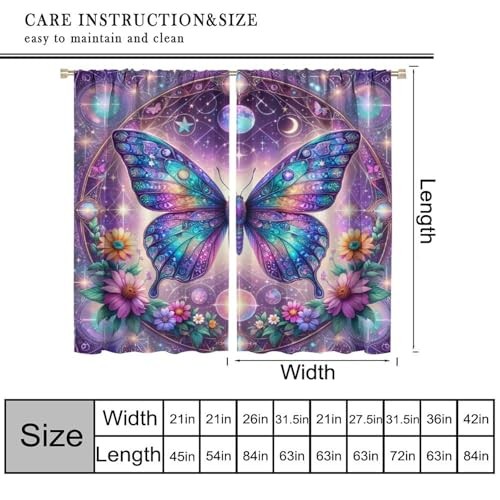 Fantasy Purple Floral Butterfly Curtains 20.5″W x 45″L (Pack of 2) Style-1