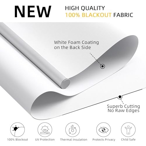 Cordless Free-Stop 100% Blackout Blinds for Windows, Roller 23″W x 72″H White