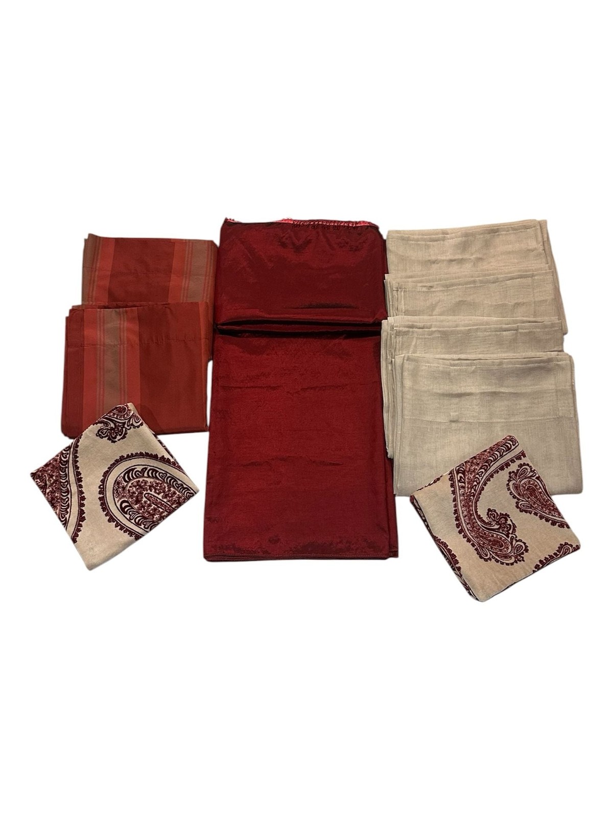9pc Window Set: Red Extra Wide Patio Panel 209×55, 4 Beige & 2 Striped Curtains