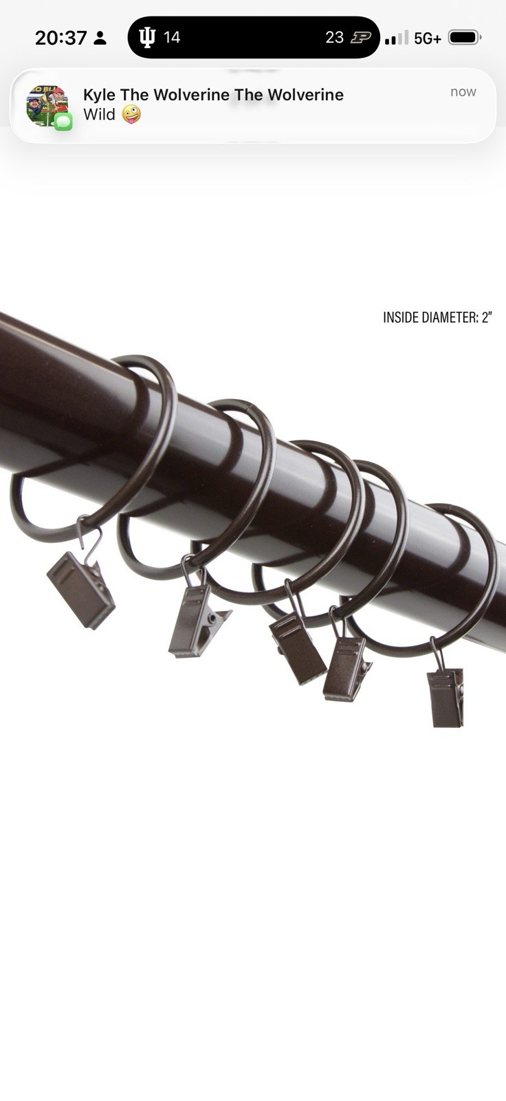 10 Pack 2 inch Curtain Rings w/Clip Cocoa New