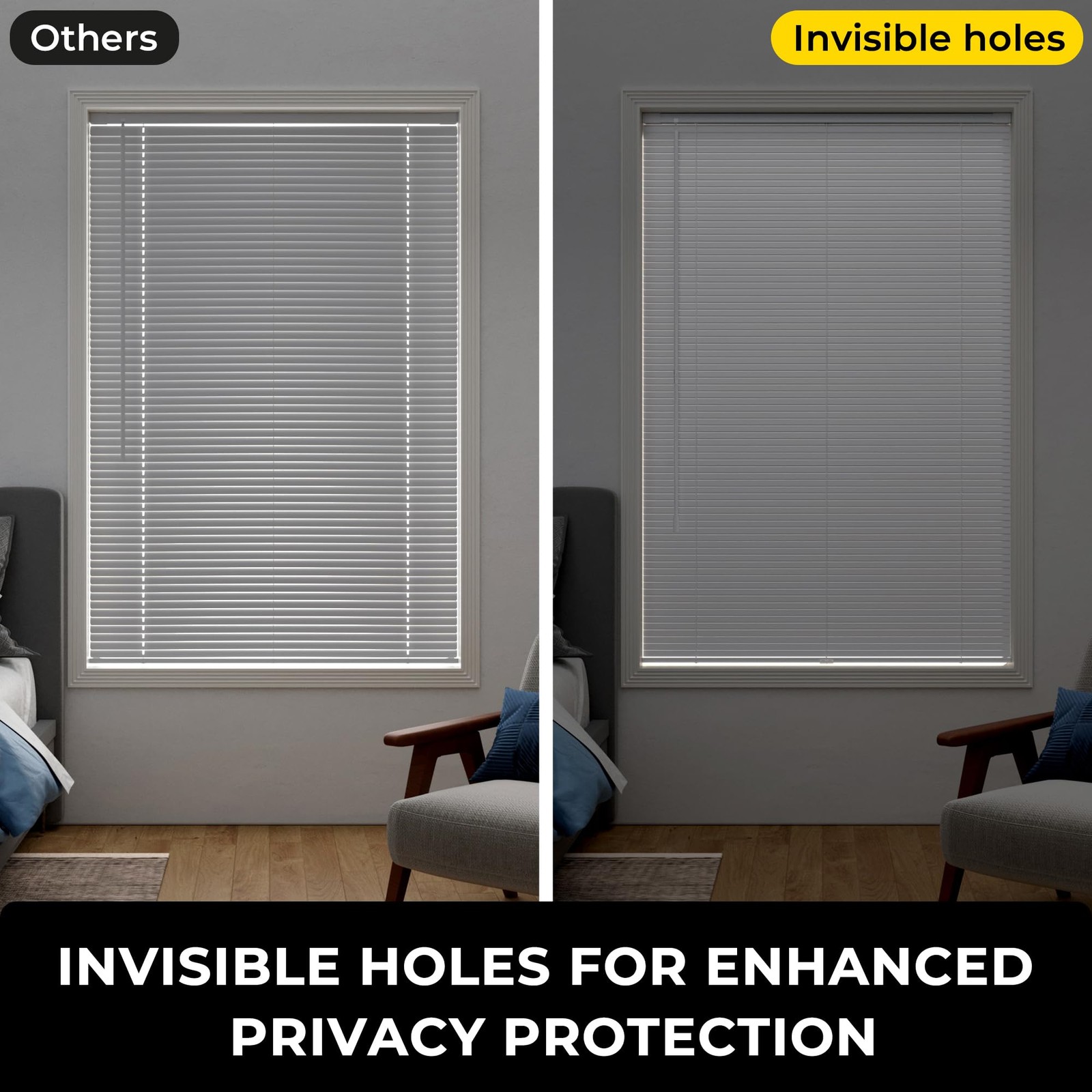 No Drill Aluminum Cordless Mini Blinds, 44×48 in, White