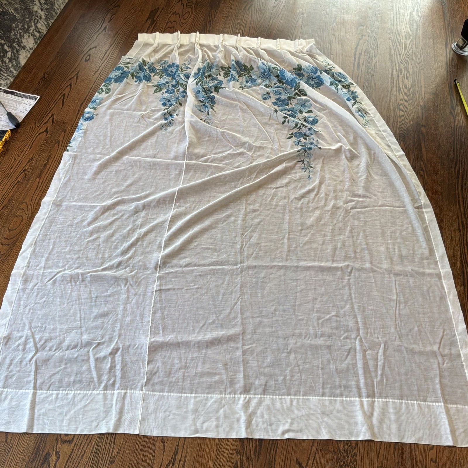 Set of 4 VTG 70s Blue Boho Floral Curtain Panels 82″ Cottagecore Grandma READ