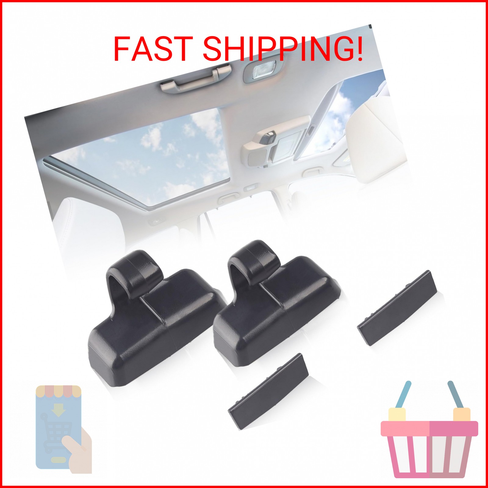 Covnikyer Rear Sun Shade Hook Clip with Cover Kit Black Compatible with Honda Pi