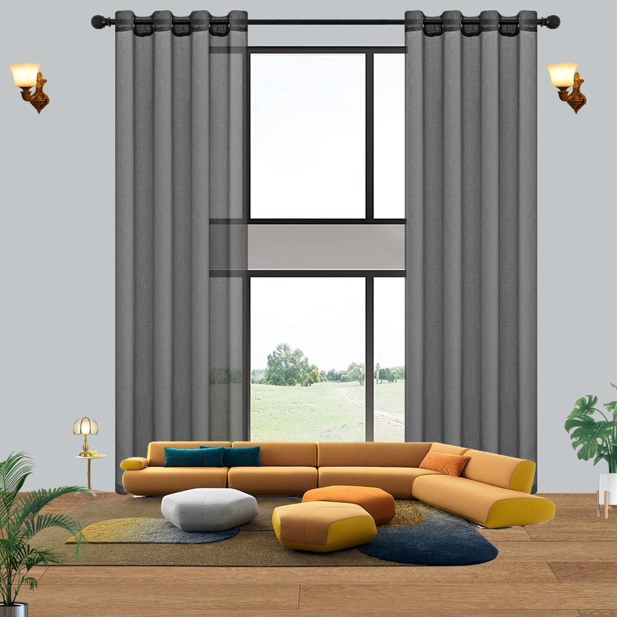 20Ft Extra Long Sheer Curtains for Tall Windows – Pure Black 52×240 Panel