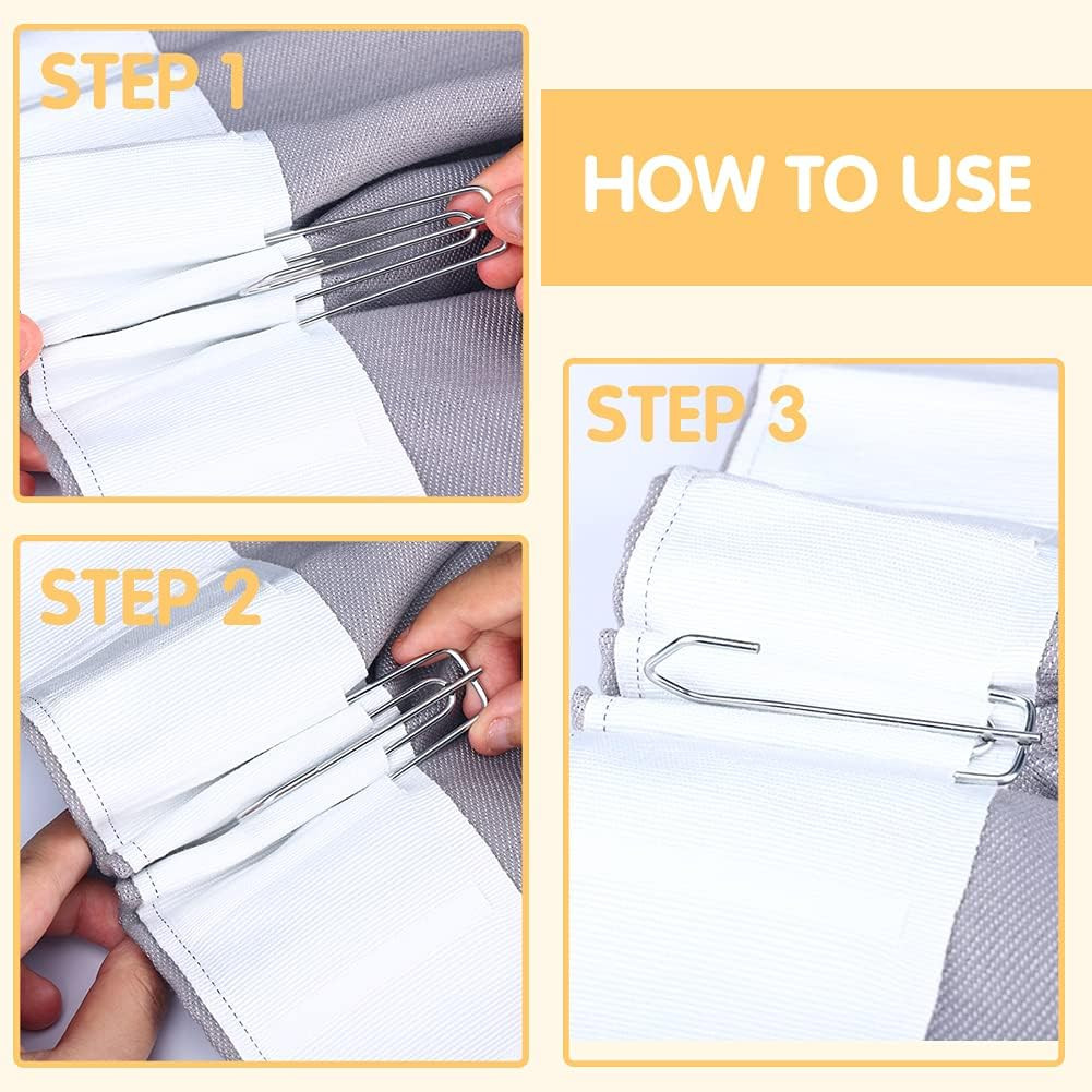 30PC Stainless Steel Curtain Pleat Hooks,Drapery Hook and Pin for Pleated Drape