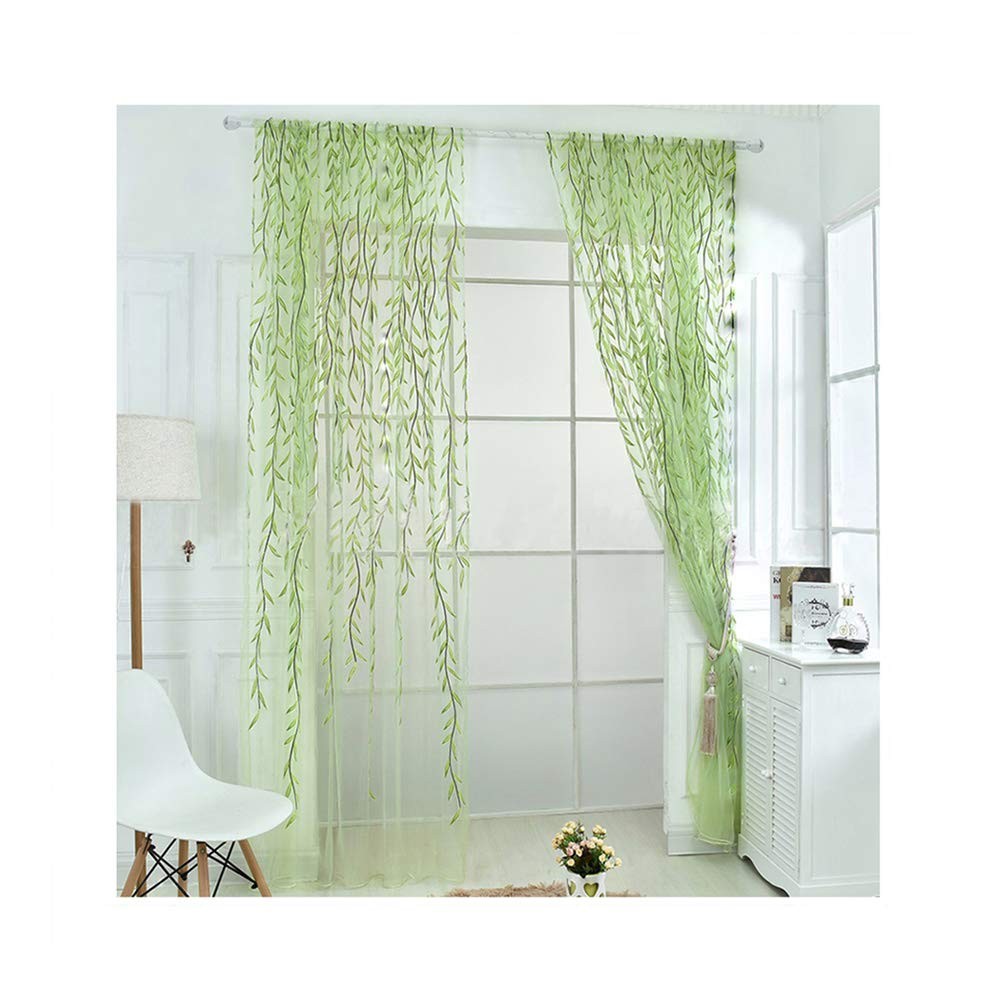 2 Pieces Willow Window Curtain Voile Tulle Room Salix Leaf Sheer Gauze Panel …