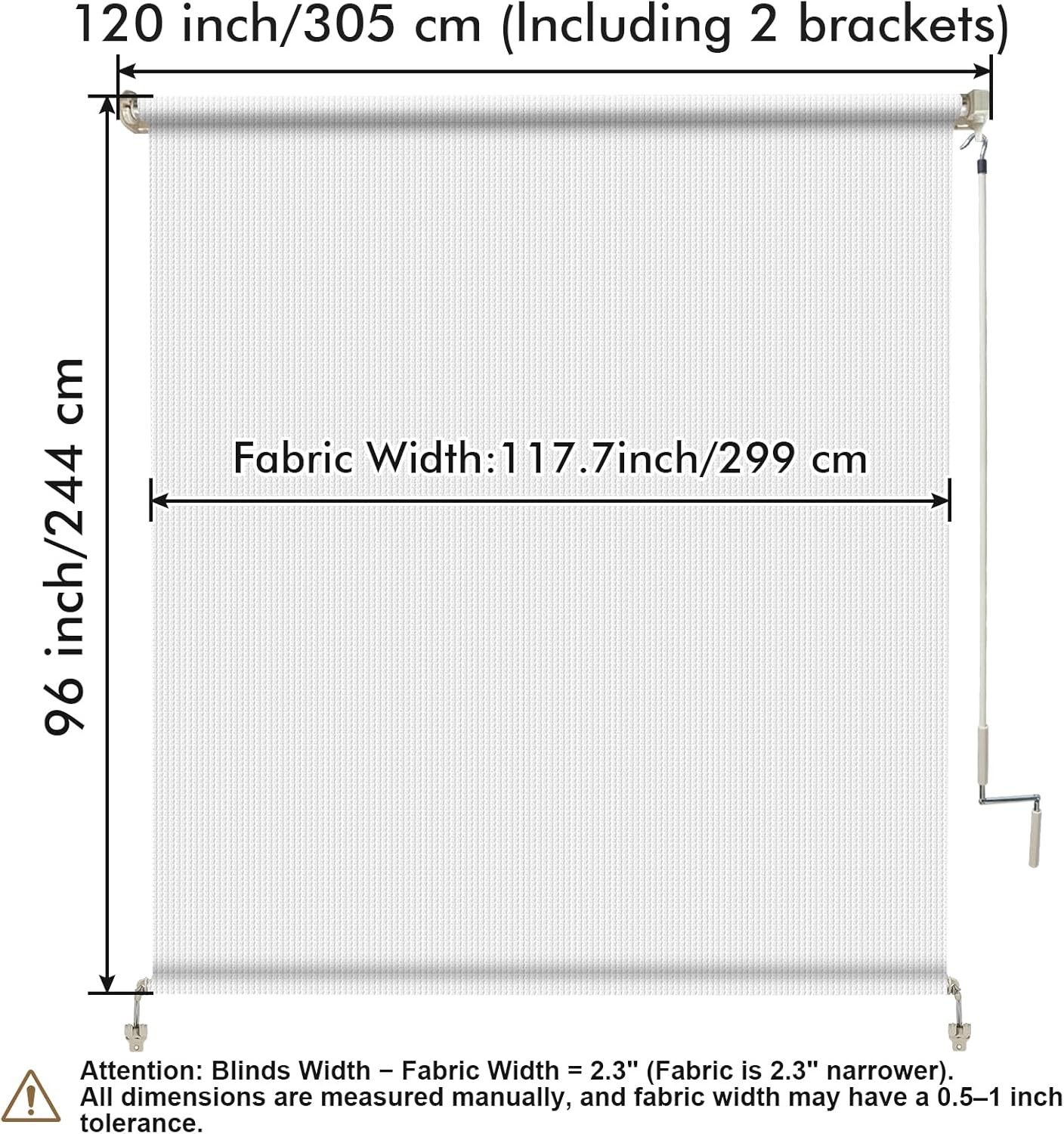 Outdoor Roller Shade 10′ W x 8′ H, White Exterior Cordless Patio Roll Up Blinds