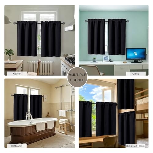 out Curtains for Small Window Treatment, Light 30″W x 36″L (Pack of 2) Black
