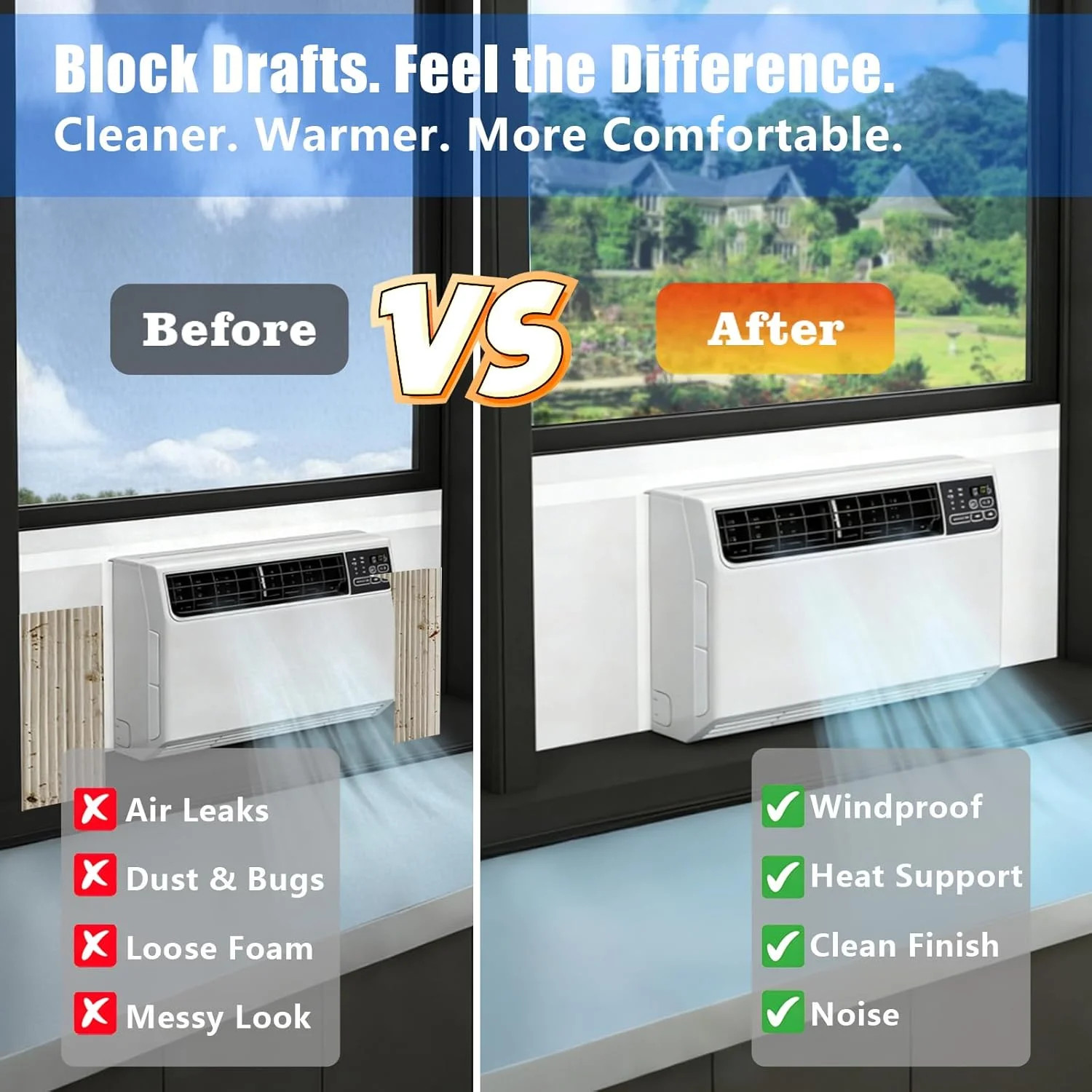 Window AC Side Panels with Aluminum Foil with Top Seal Strip Waterproof Window A