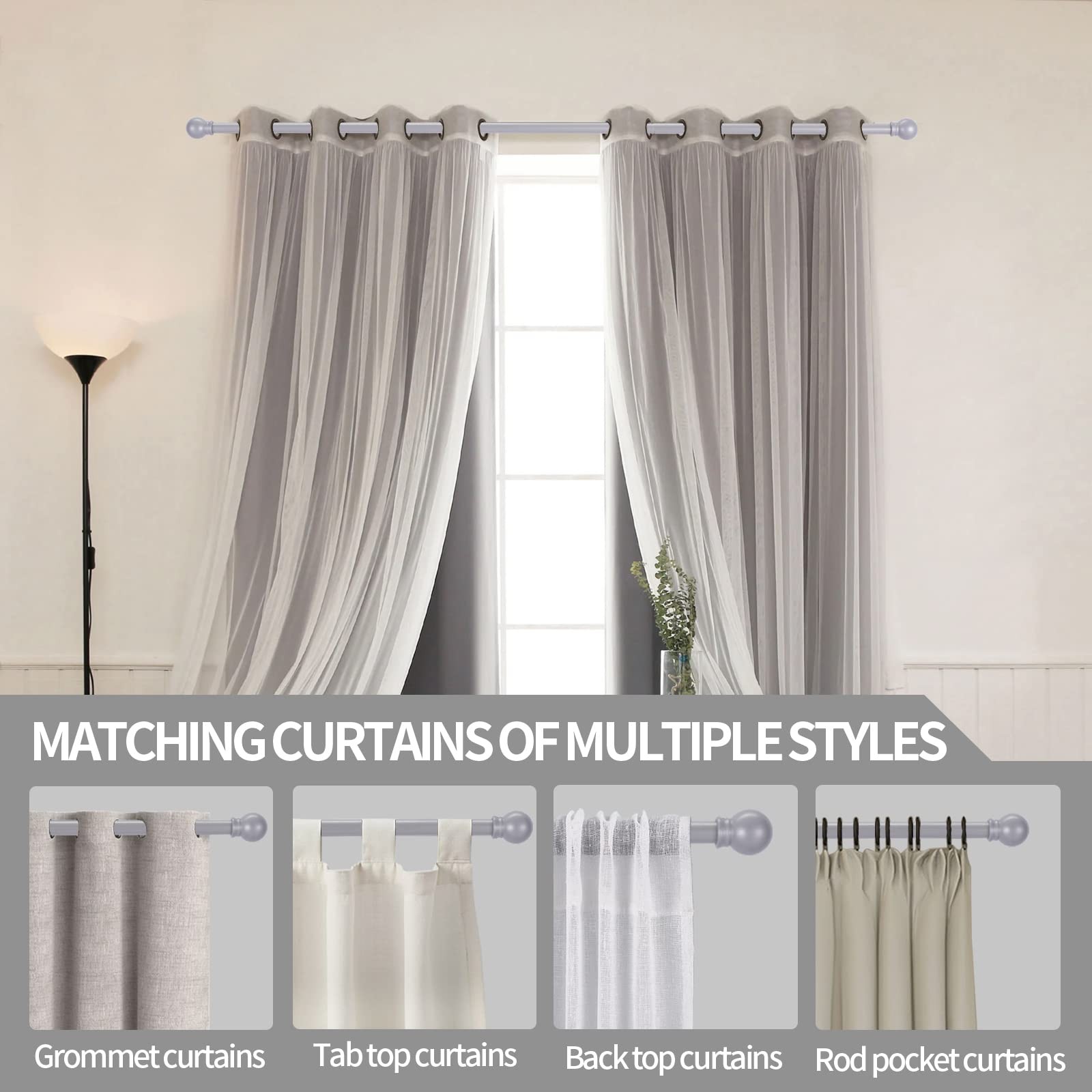 Curtain Rods 3062 Inch, 5/8″ Brushed Nickel Stainless Steel for Home Decor