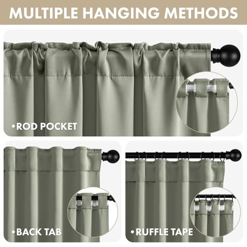 Rod Pocket and Back Tab Pleated Blackout 42″W x 84″L (Pack of 2) Sage Green