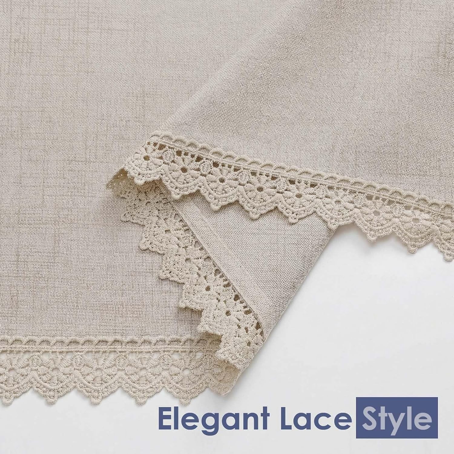 Boho Lace Kitchen Curtains 24 Inch Length – Light Filtering Faux Linen Vintag…