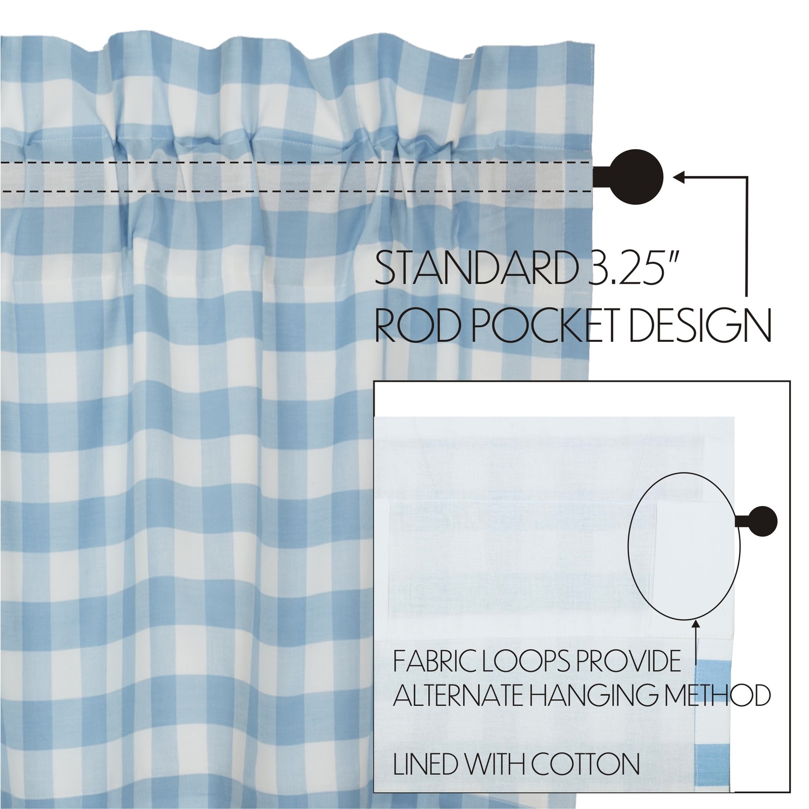Farmhouse 24″x36″ Tier Pair Blue Rod Pocket Kitchen Window Curtains VHC Brands