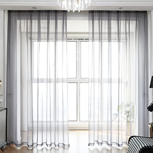 Window Gray Sheer Curtains 84 Inches Long 2 Panels 52″W x 84″L | 2 pcs Grey