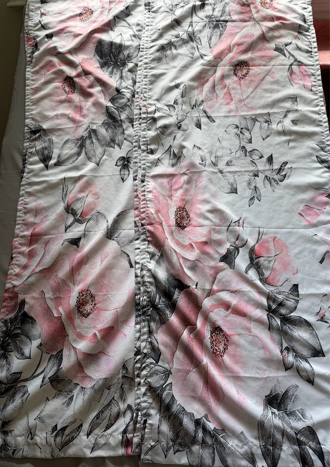 Set of 4 Watercolor Floral Curtains 23″ X 58″ Pink, Black And White