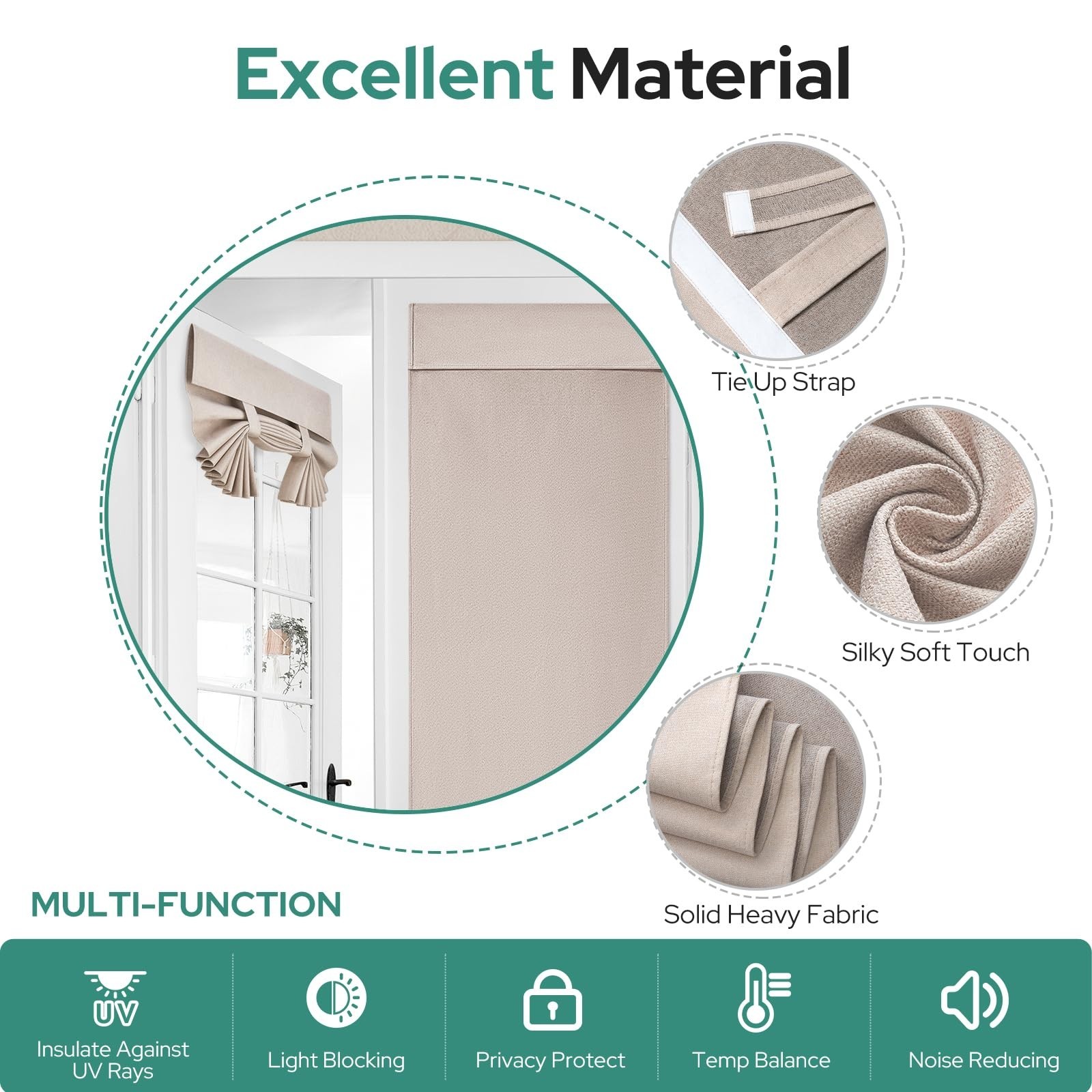 100% Natural Linen Blackout French Door Curtains, 30×68 Inch Thermal Insulated S