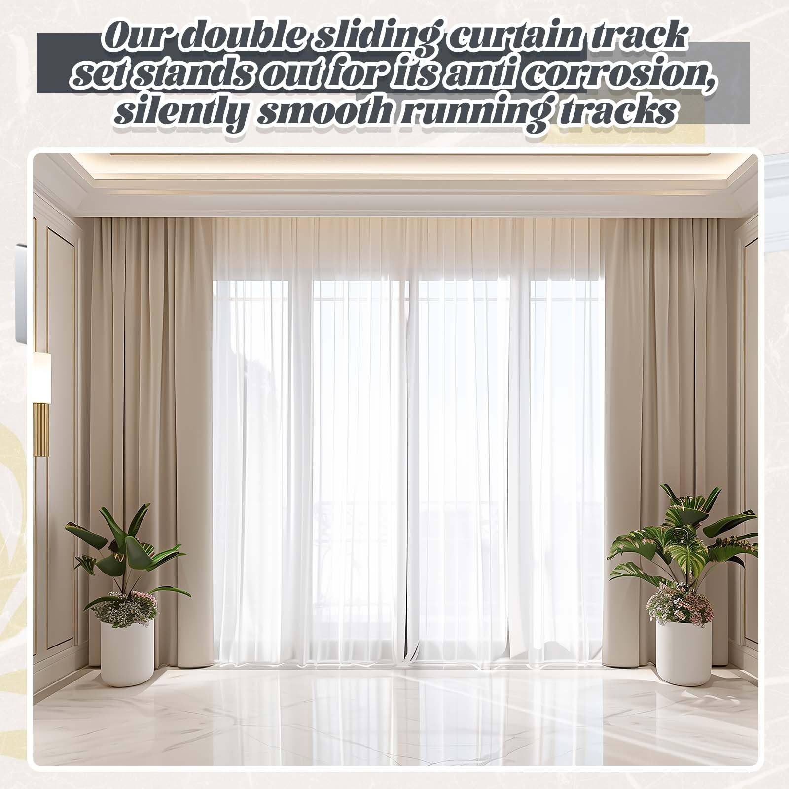 Juexica 2 Set Ceiling Curtain Double Track Set 3Ft-6.5Ft/2 Meter White Double