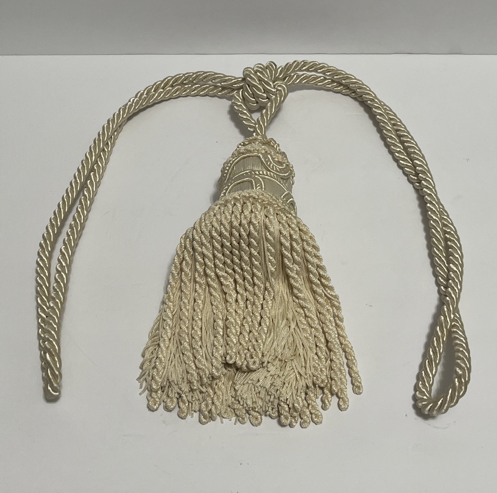 Large Drapery Curtain Tassel Tie Back Ivory Cream Off White Rope Twist