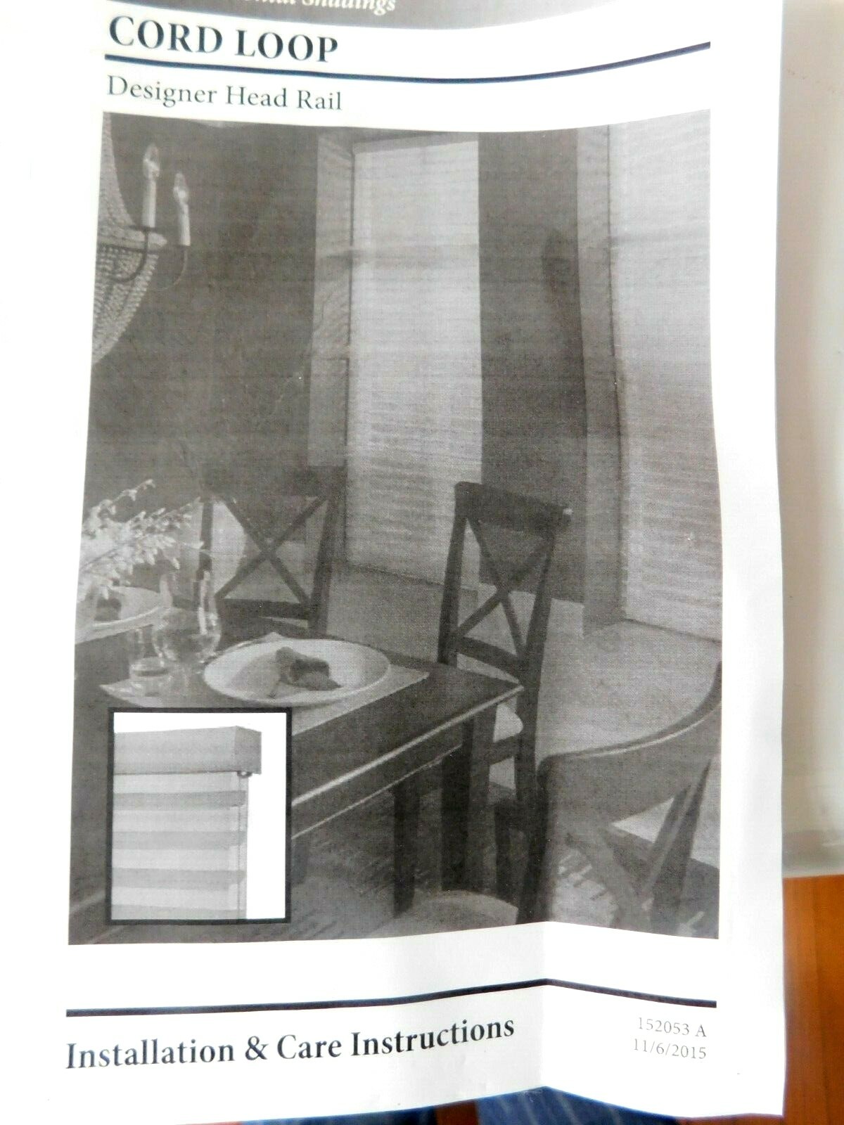 White Sheer Horizontal Shading Cord Loop Designer Head Rail 26”x57”