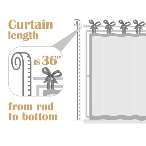 Linen Kitchen Curtain 50″W x 36″L (Pack of 1) Botanical Tie Top Sage Green