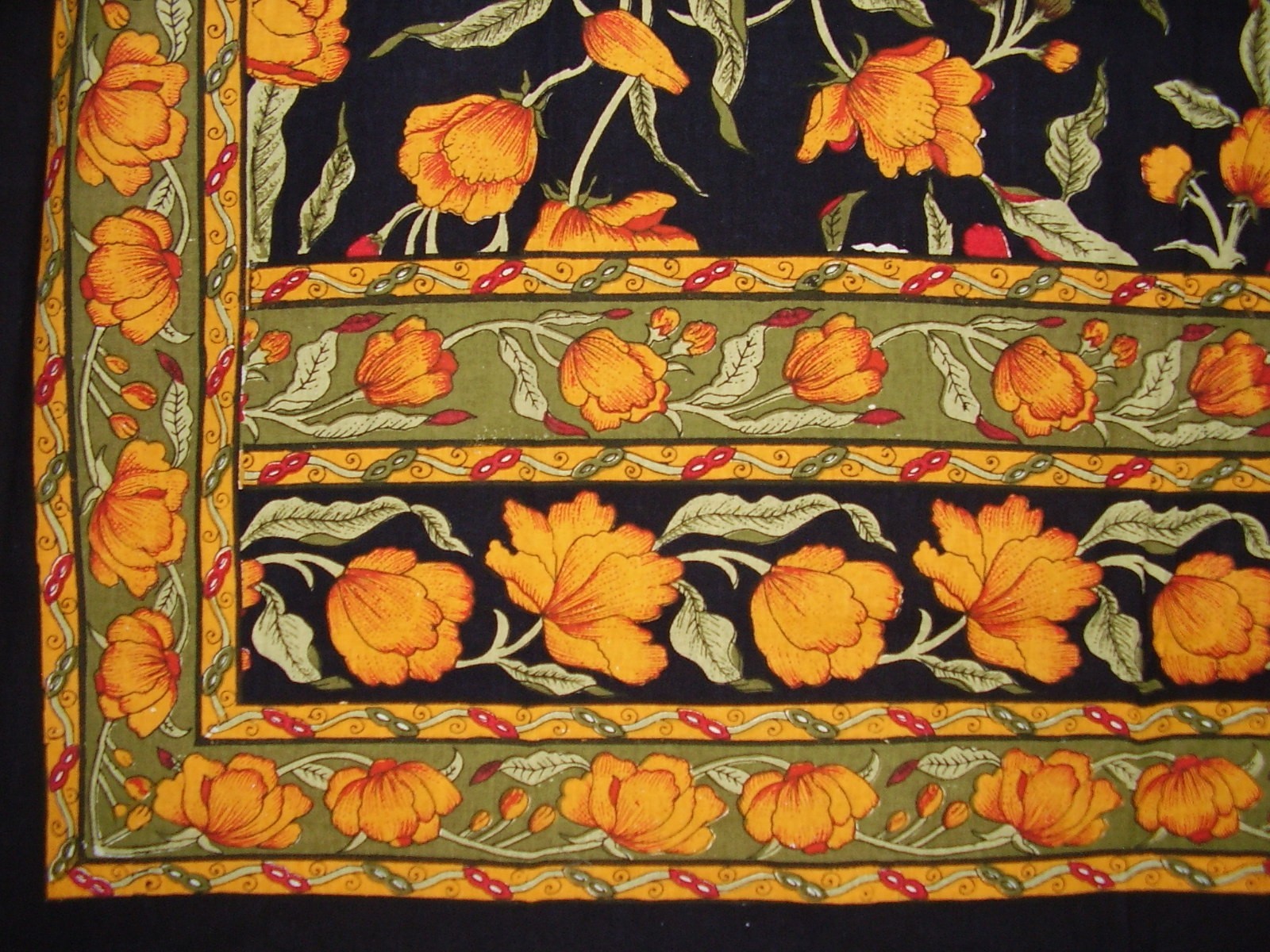 French Floral Tab Top Curtain Drape Panel Cotton 44″ x 88″ Amber Black