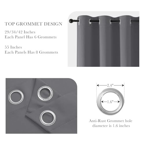 Short Gray Blackout Curtains for Kitchen Over 42″W x 36″L (Pack of 2) Grey