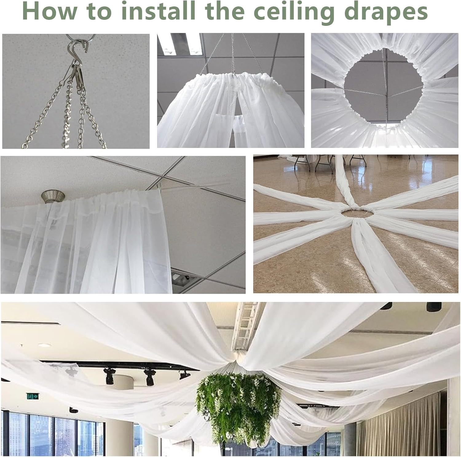 Elegant White Chiffon Ceiling Drapes Kit – 6 Panels for Weddings & Events