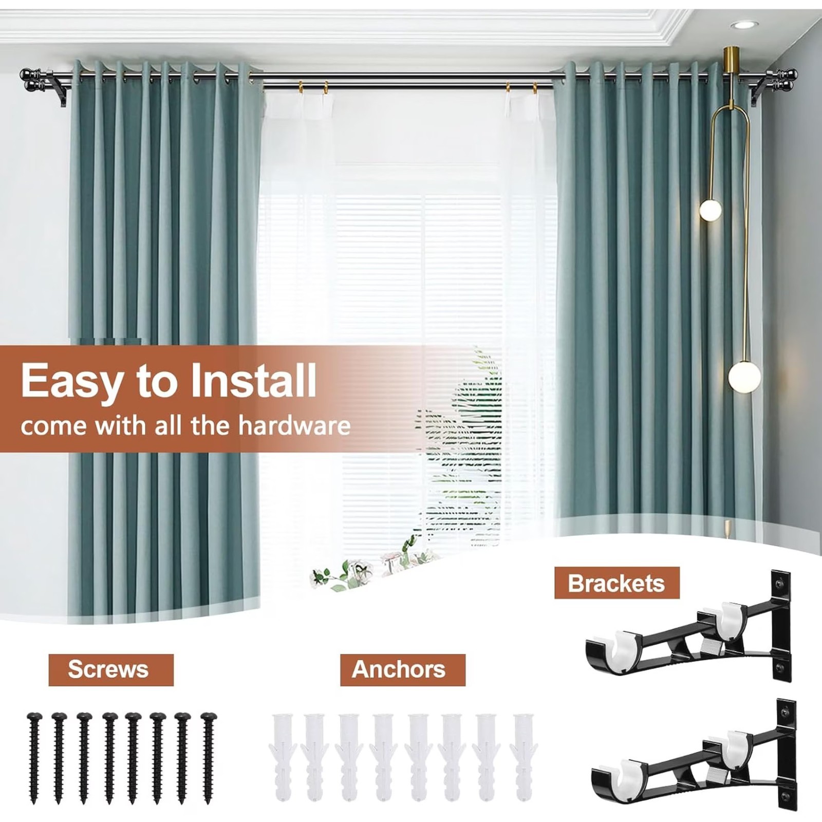 Matte Black Double Curtain Rods, 28 to 14 Inch, Heavy Duty 1-Inch Front and 5…