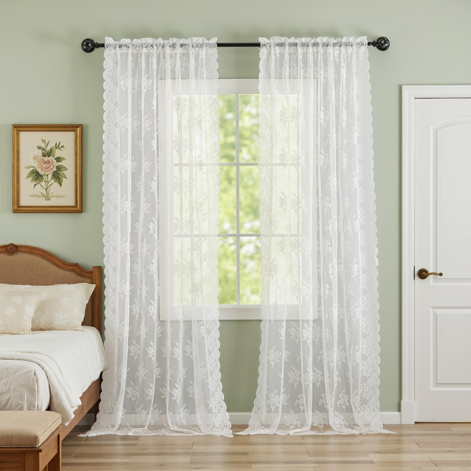 Kotile Ivory Lace Curtains 72 Inches Long 2 42″W x 72″L (Pack of 2),