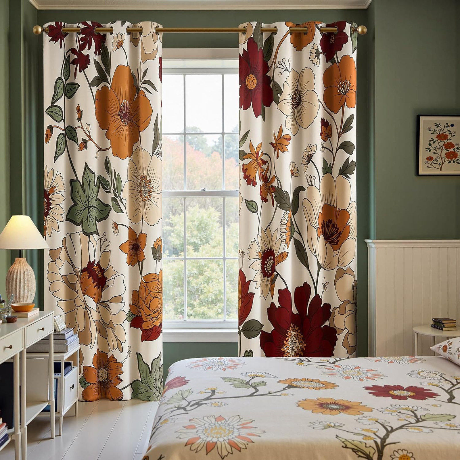 Vintage Floral Window Curtains 95 Blackout Drapes Room Darkening Grommet Panel