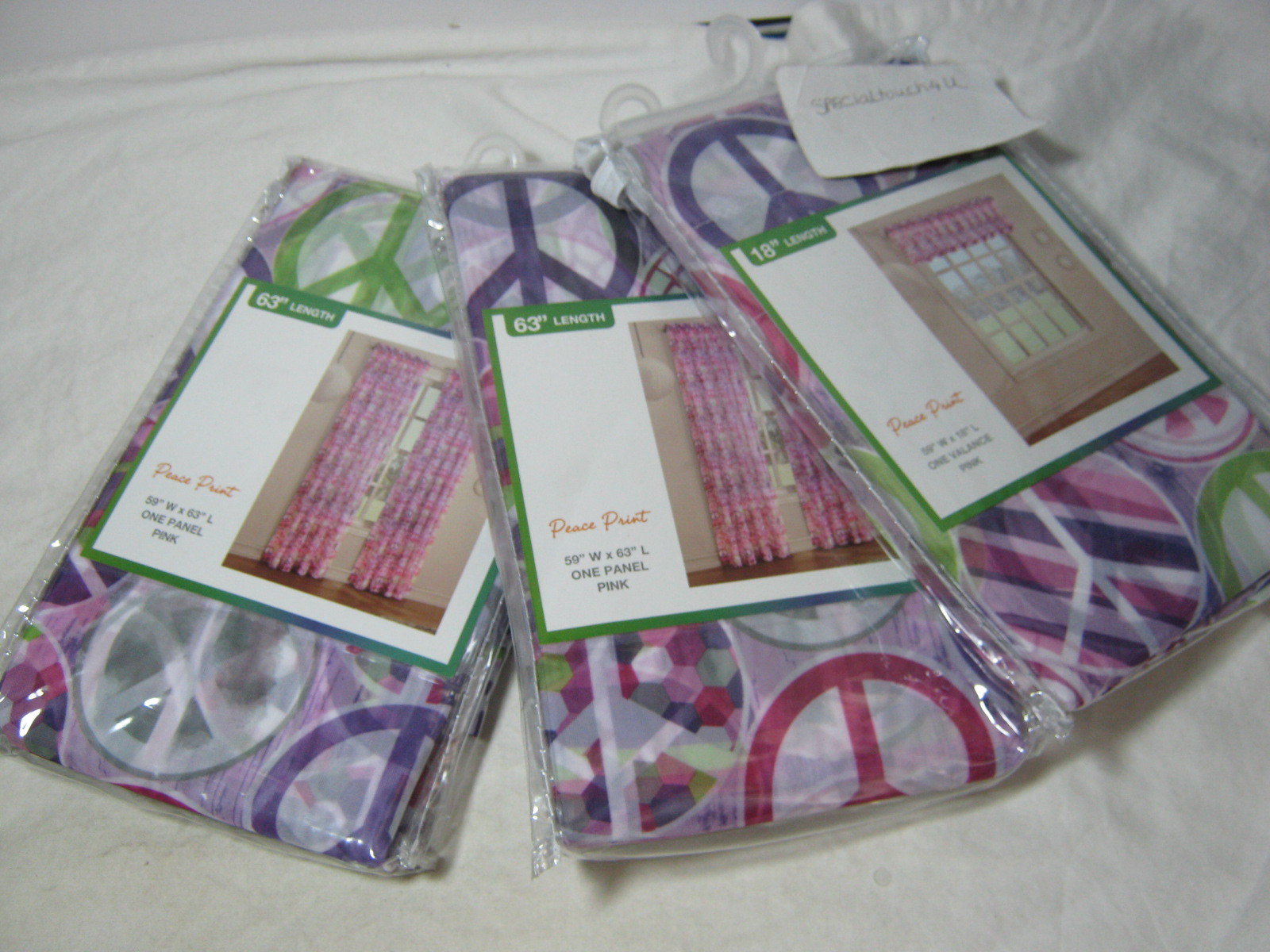 New 3 pcs S. Lichtenberg Peace Print Panels 2(59×63) & Valance 59×18 Set NIP